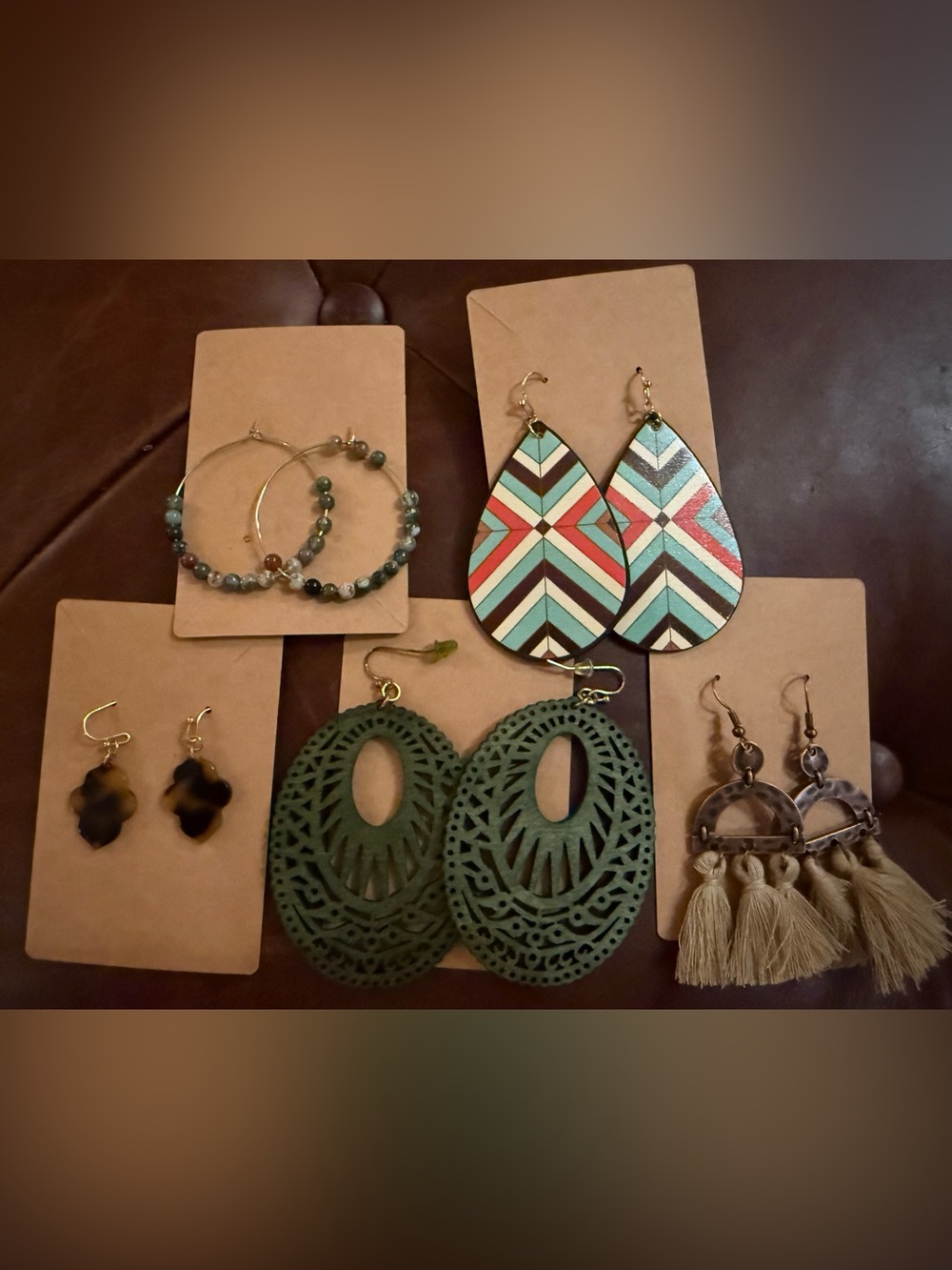Wooden Teardrop Statement Earrings in Green - Women Jewelry